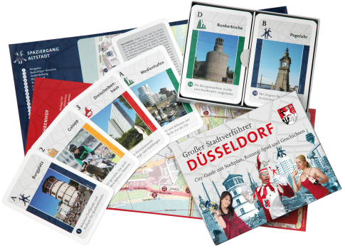 Stadtführungen mit Spielkarten für Düsseldorf, Frankfurt, München, Köln, Leipzig und Hamburg